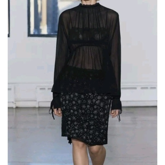 Zara Sheer Multi-Position Long Sleeve Tie Neck Blouse Black Size M NWT - Picture 13 of 14